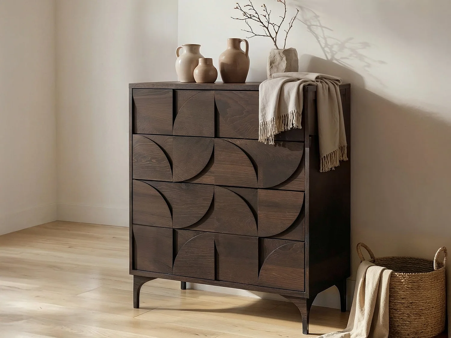 SOLACE+CO Leon Geometric Chest of Drawers Walnut