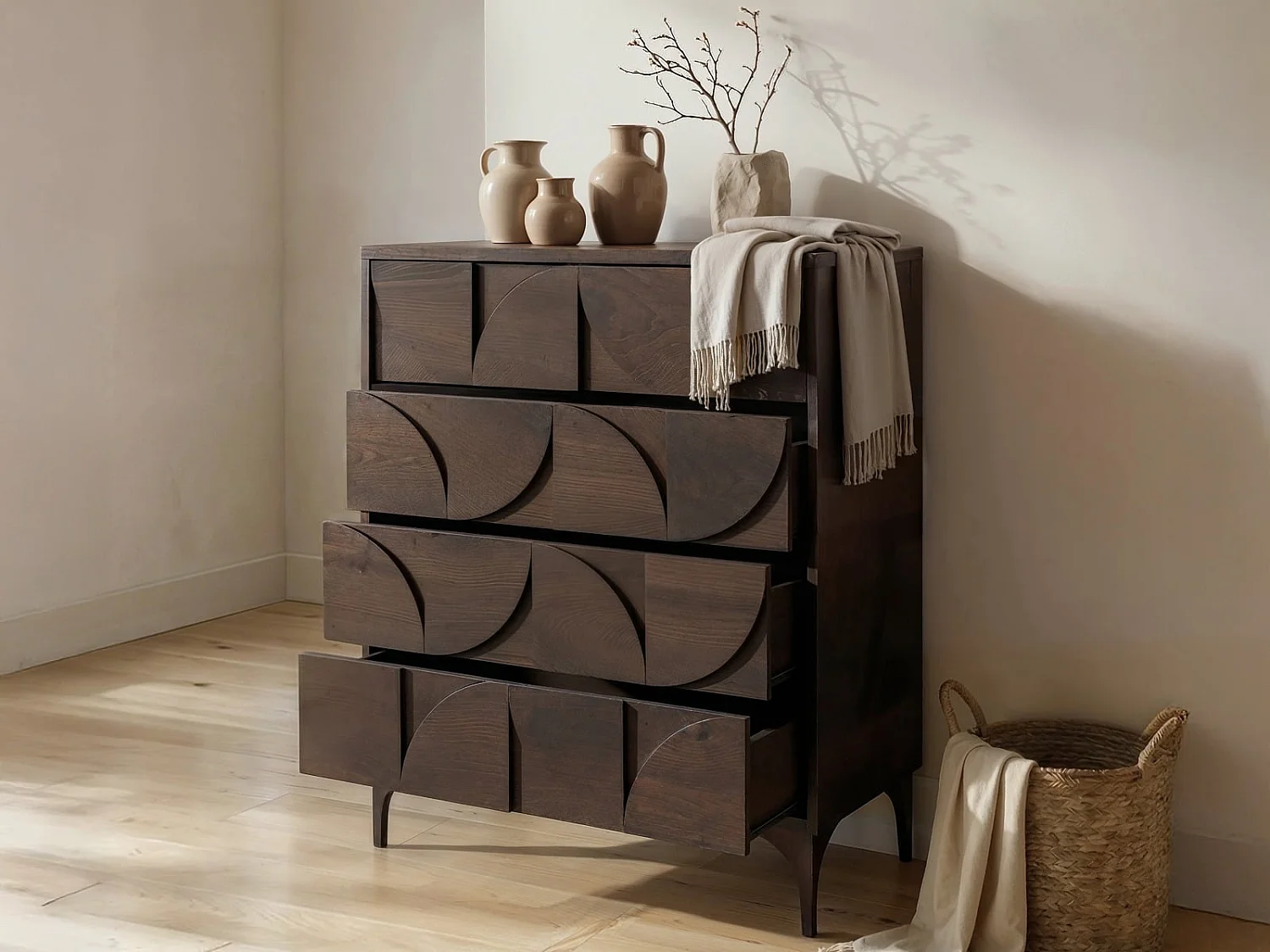 SOLACE+CO Leon Geometric Chest of Drawers Walnut