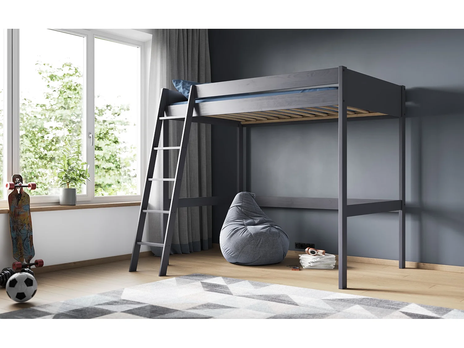 Noomi Tera Solid Wood Small Double High Sleeper Grey (FSC-Certified)
