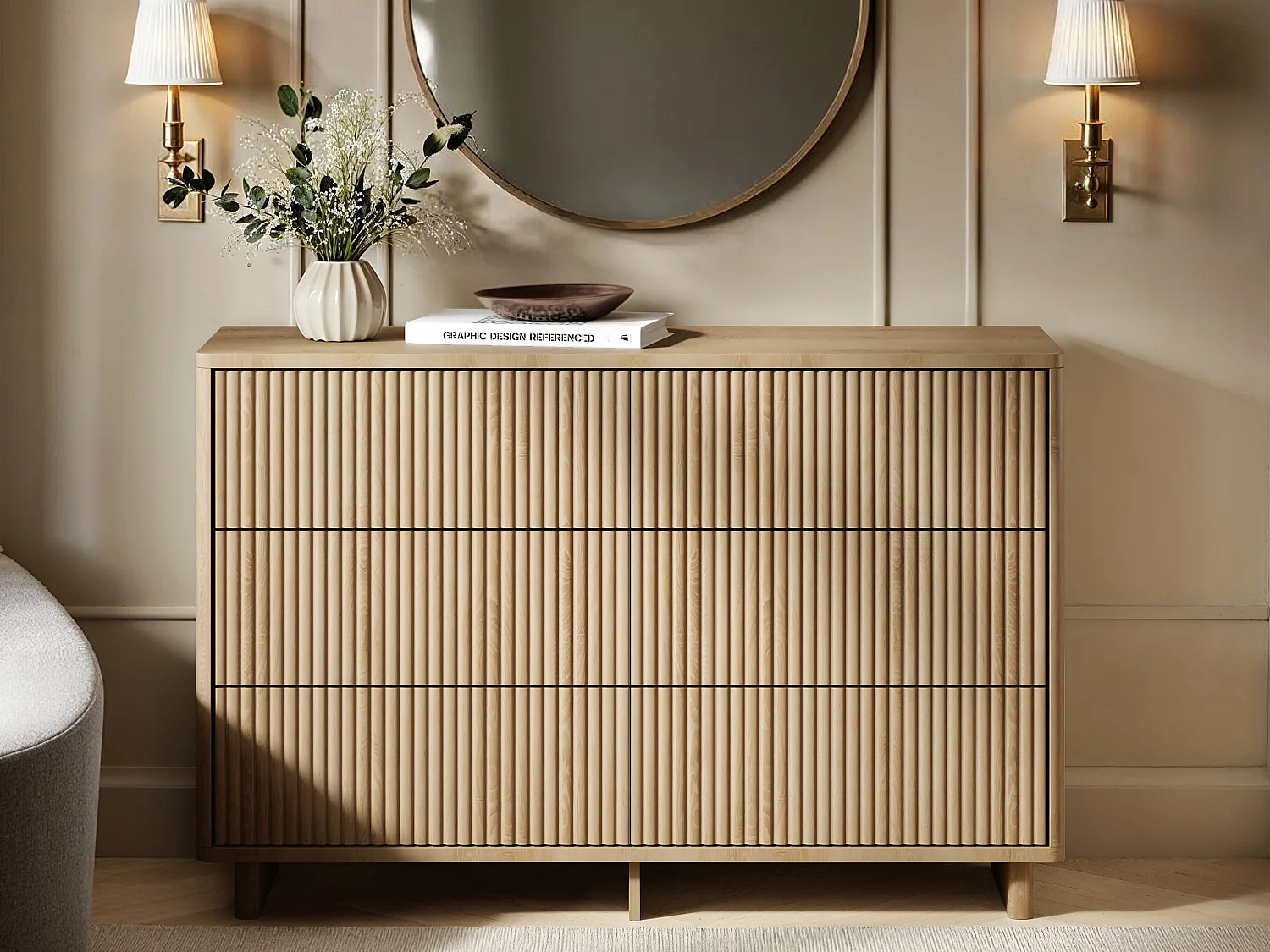 SOLACE+CO Velmor 2 Piece Ribbed Chest of Drawers Set Oak