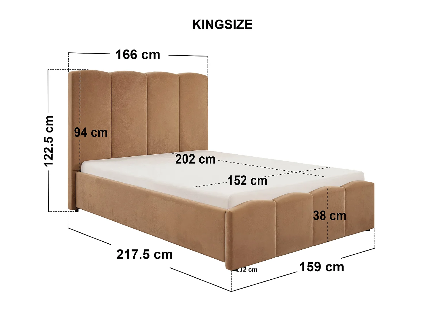 SOLACE+CO Enrica Upholstered Bed Frame with Padded Statement Headboard Brown Kingsize