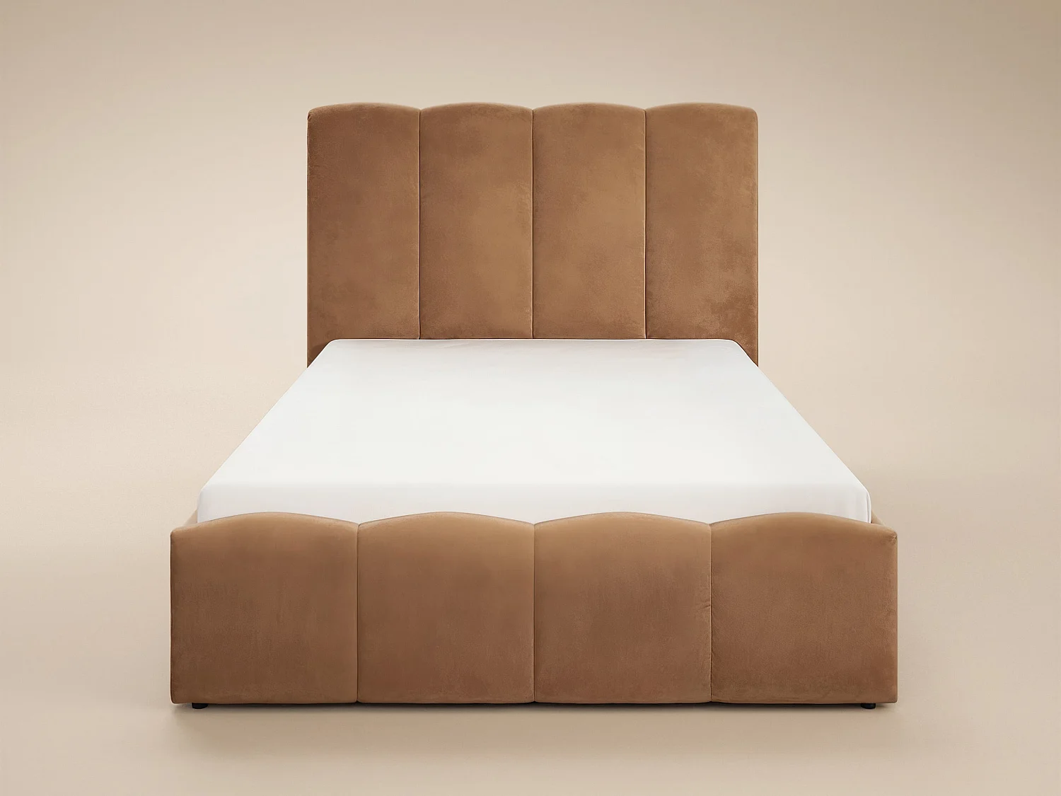 SOLACE+CO Enrica Upholstered Bed Frame with Padded Statement Headboard Brown Double