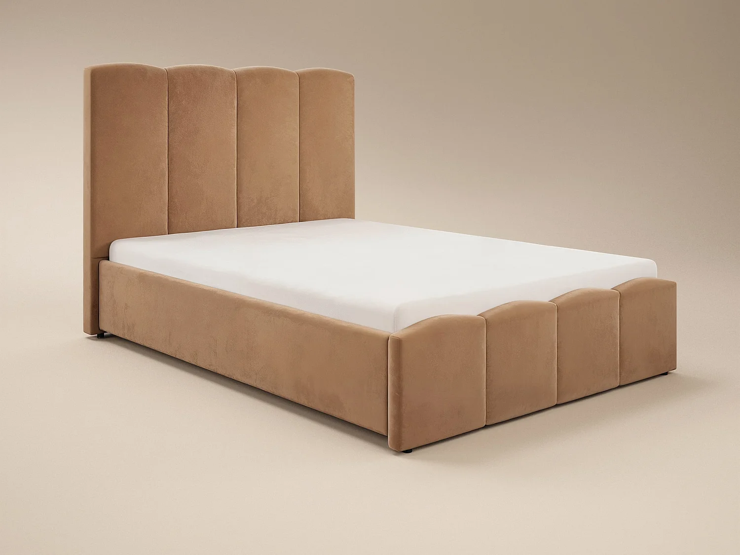 SOLACE+CO Enrica Upholstered Bed Frame with Padded Statement Headboard Brown Double