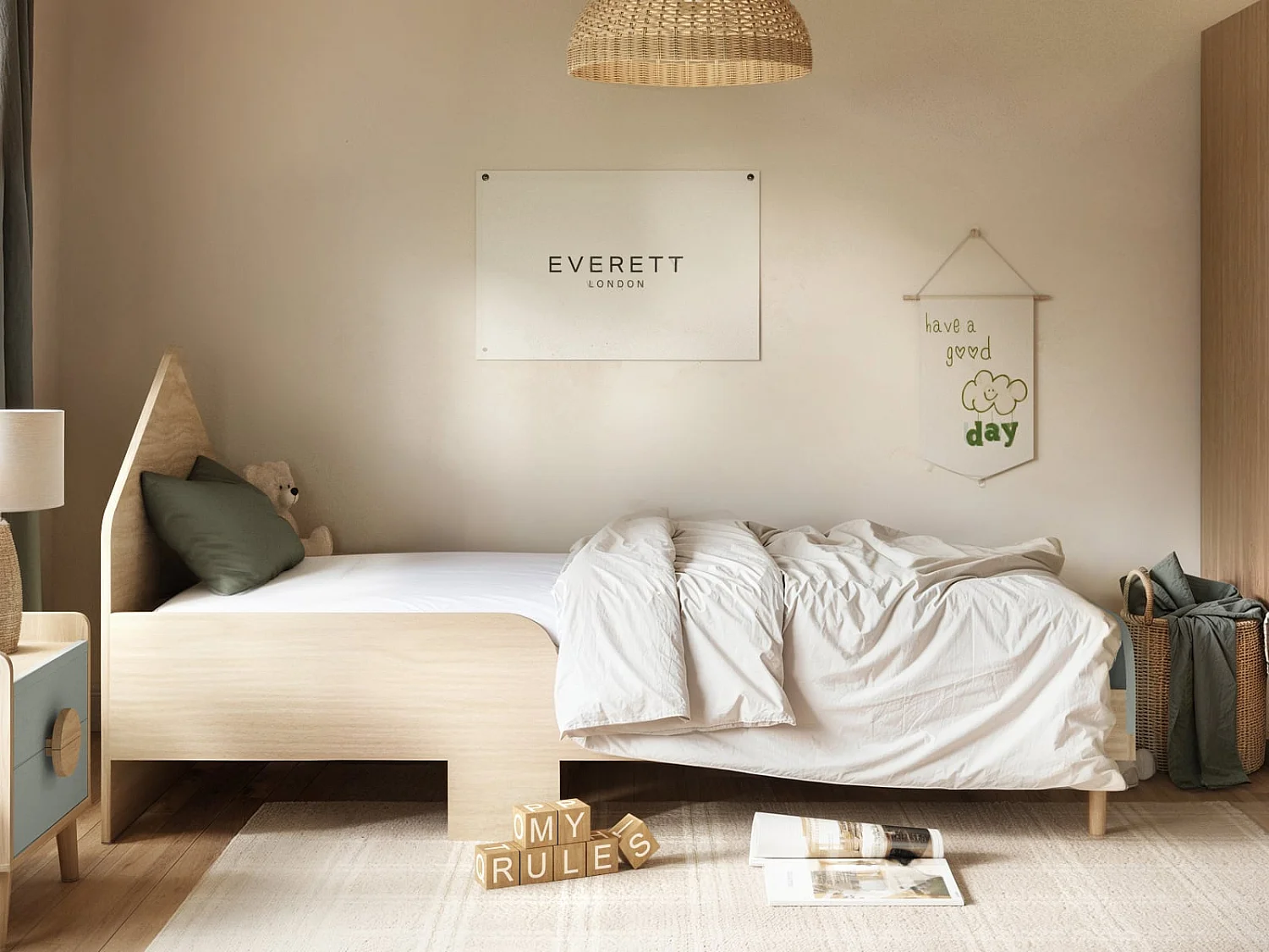 Flair Noah Single Bed Sage Green & Oak