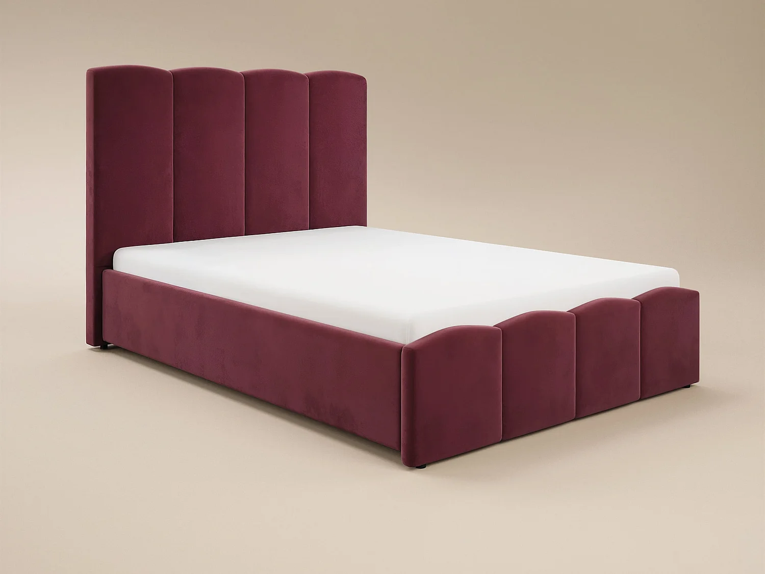 SOLACE+CO Enrica Upholstered Bed Frame with Padded Statement Headboard Burgundy Double