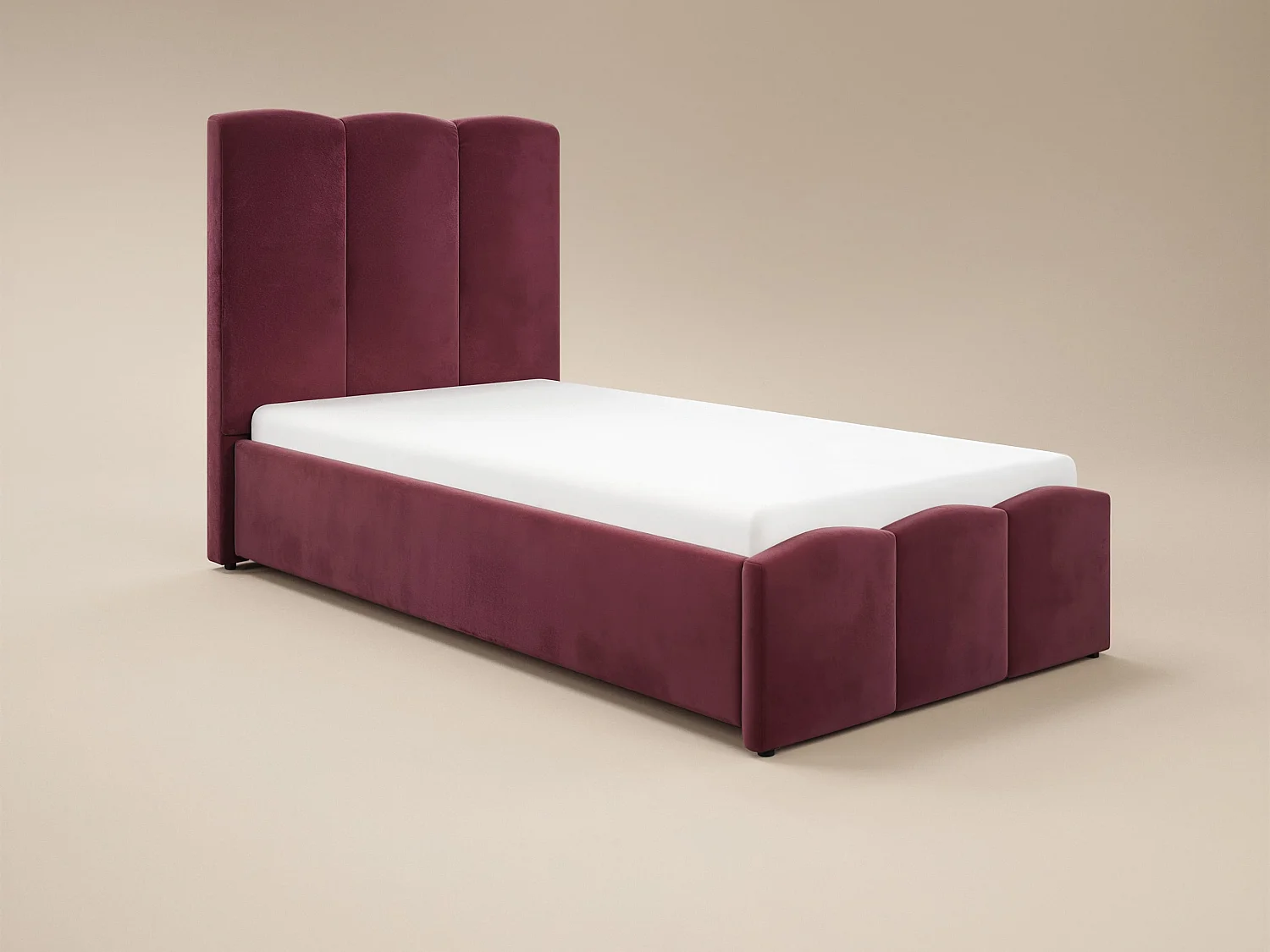 SOLACE+CO Enrica Upholstered Bed Frame with Padded Statement Headboard Burgundy Double