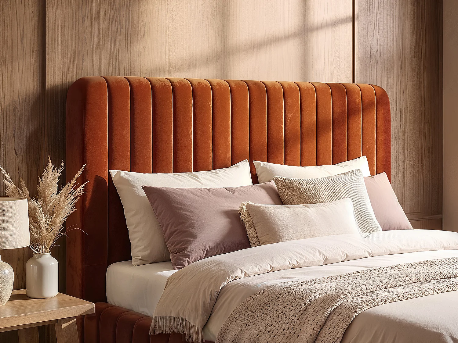SOLACE+CO Adelaide Upholstered Bed Frame Burnt Orange Kingsize