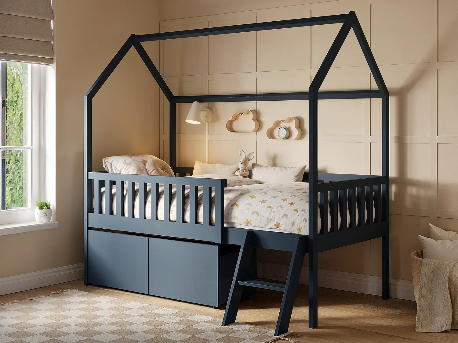 Flair Explorer Single Mid Sleeper Bed with Toy Box Navy