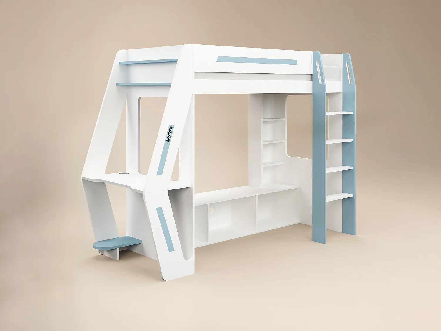 Recoil Alister Gaming High Sleeper with Desk & TV Stand White & Blue