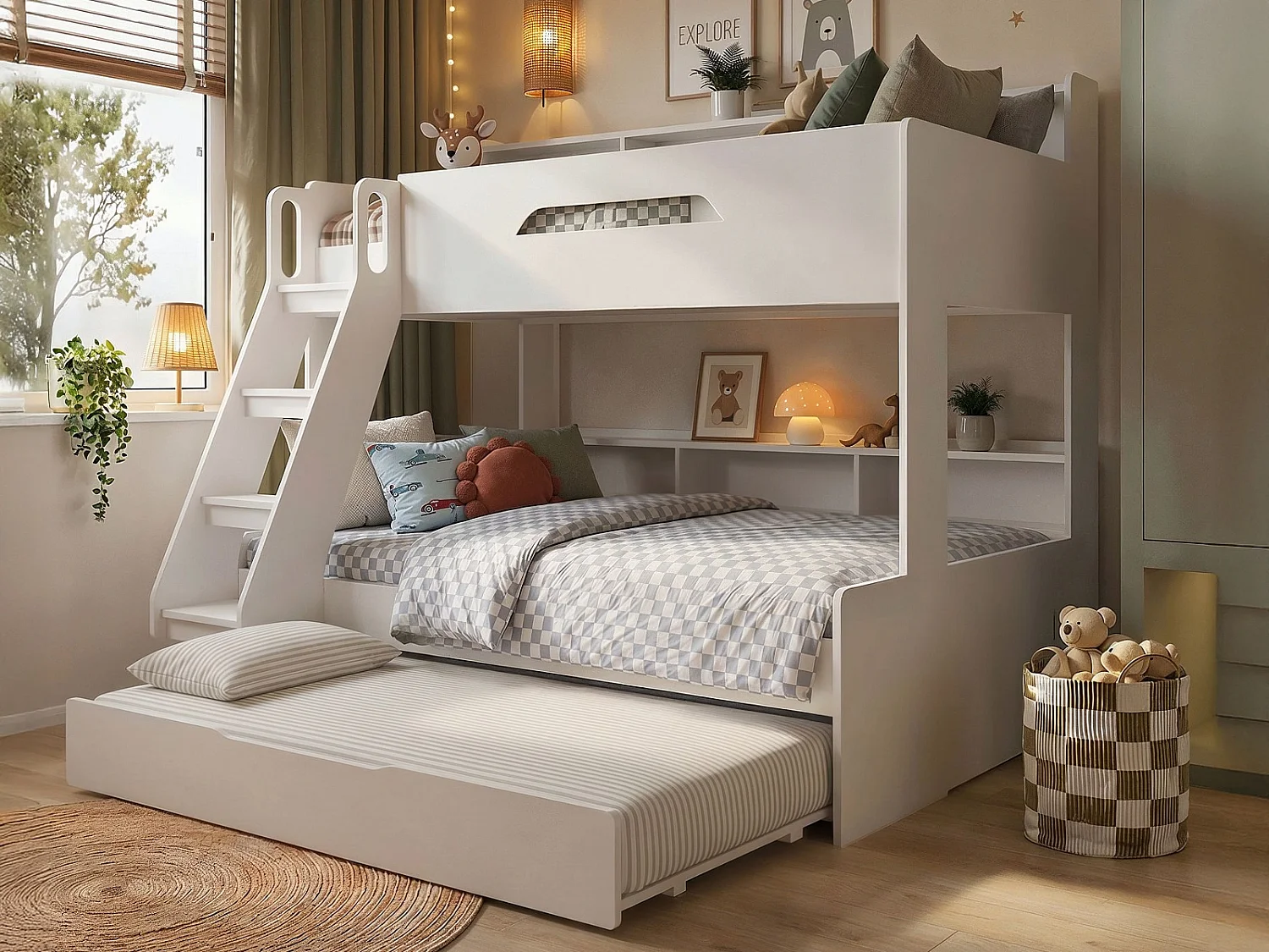 Flair Interstellar Triple Bunk Bed with Storage White