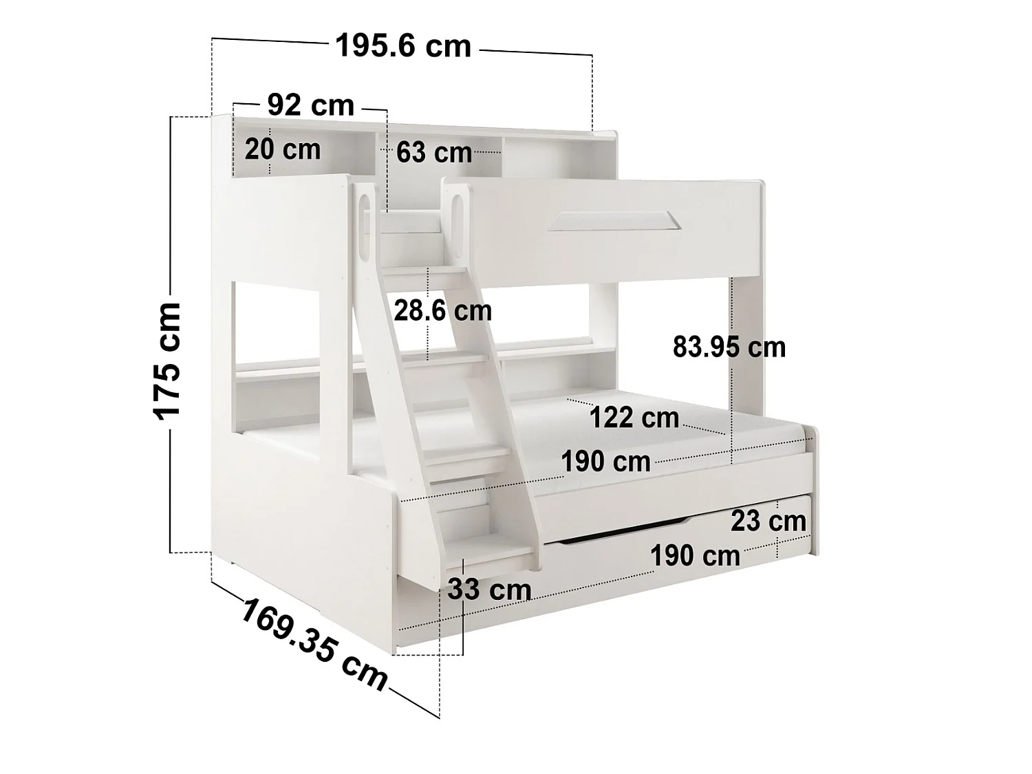 Flair Interstellar Triple Bunk Bed with Storage White