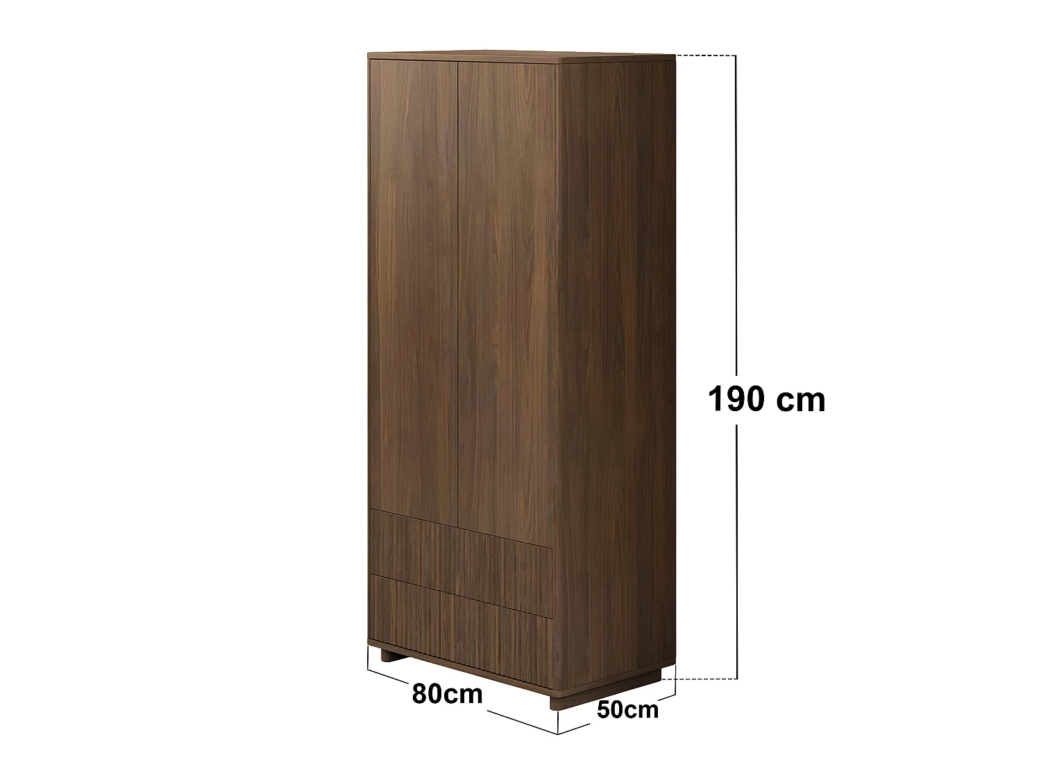 SOLACE+CO Velmor Ribbed Double Wardrobe with Drawers Walnut
