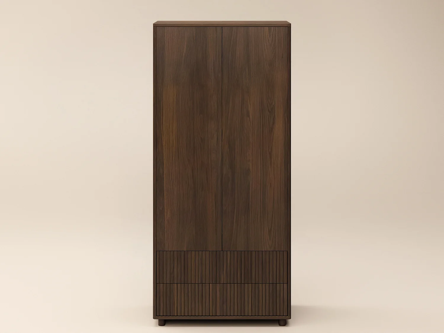 SOLACE+CO Velmor Ribbed Double Wardrobe with Drawers Walnut