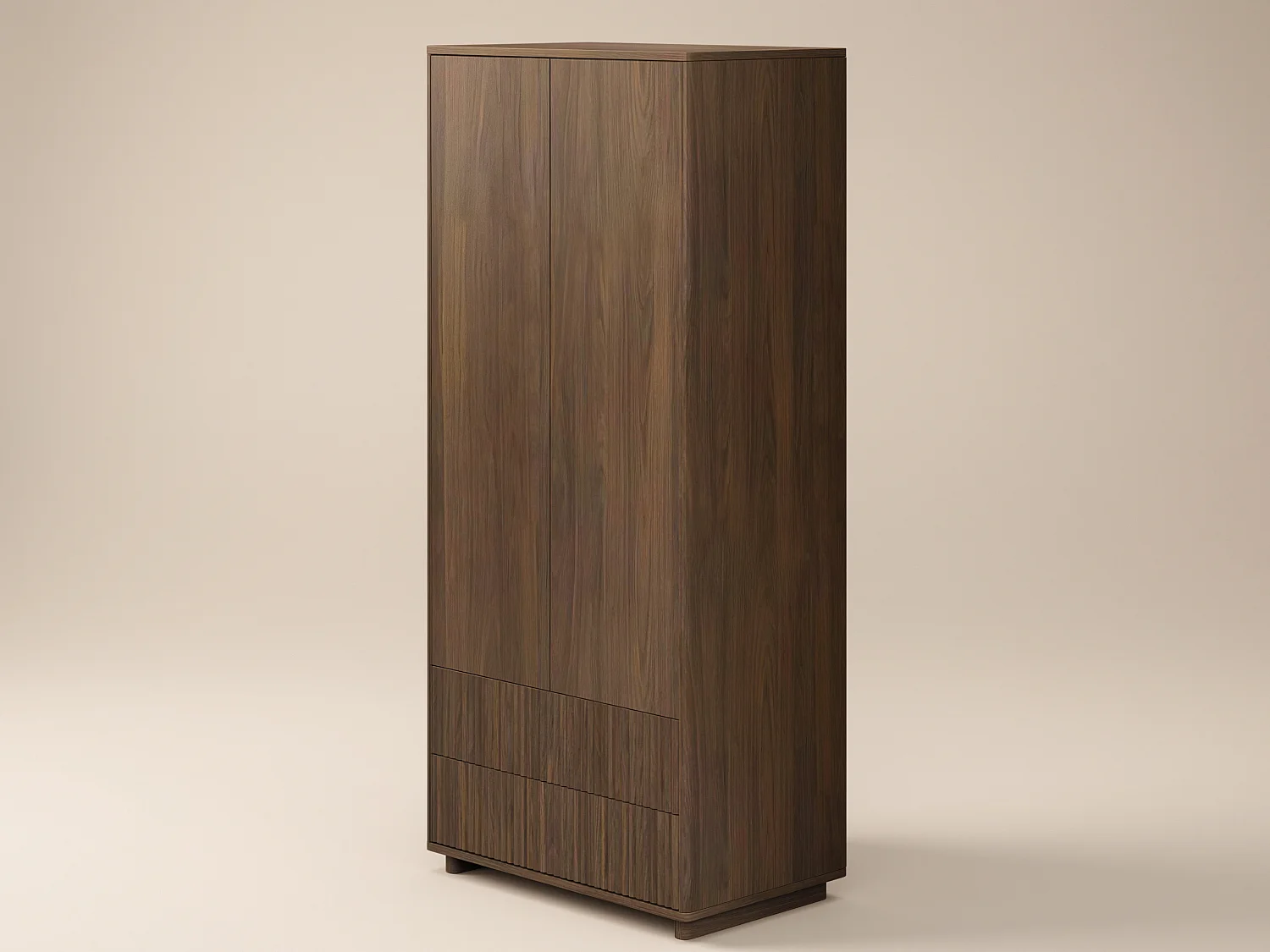 SOLACE+CO Velmor Ribbed Double Wardrobe with Drawers Walnut
