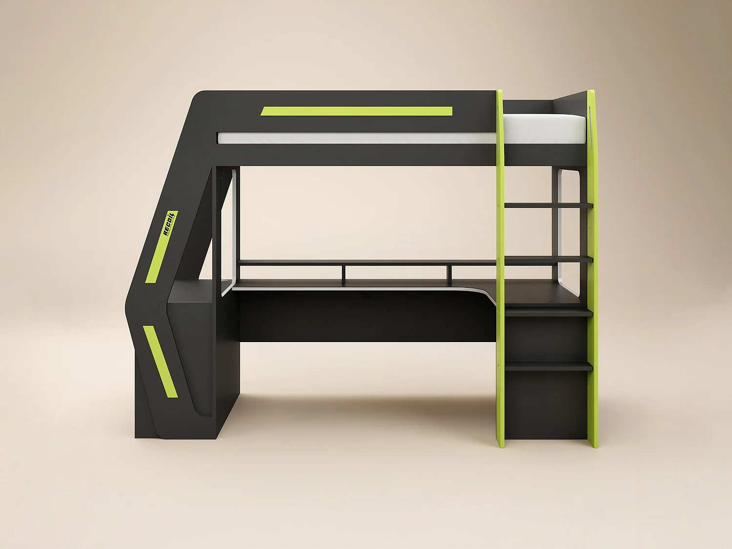 Recoil Alister Gaming High Sleeper with Desk & Storage Charcoal & Green
