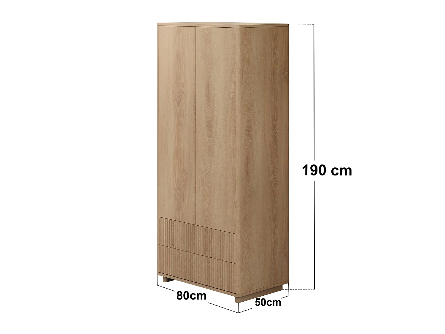SOLACE+CO Velmor Ribbed Double Wardrobe with Drawers Oak
