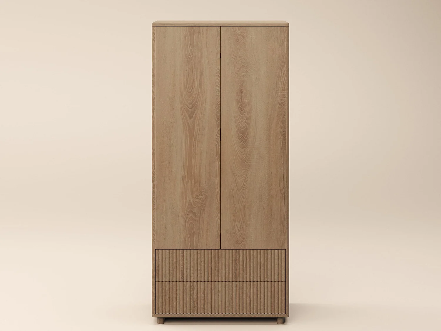 SOLACE+CO Velmor Ribbed Double Wardrobe with Drawers Oak
