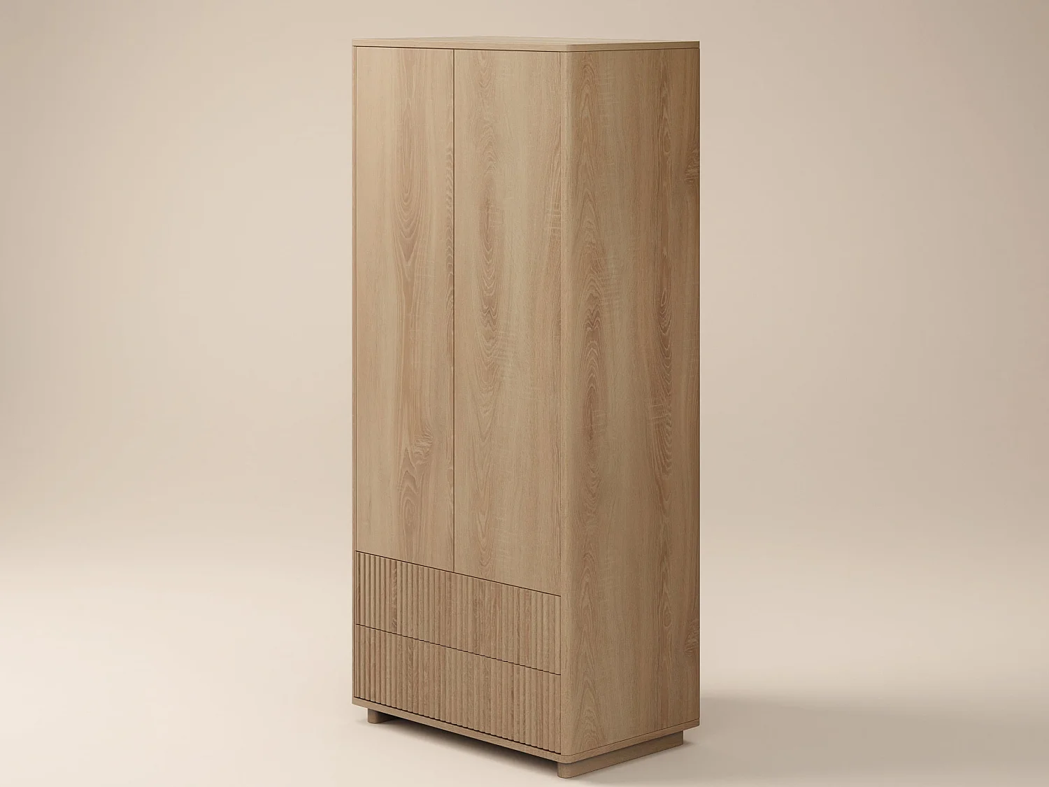 SOLACE+CO Velmor Ribbed Double Wardrobe with Drawers Oak