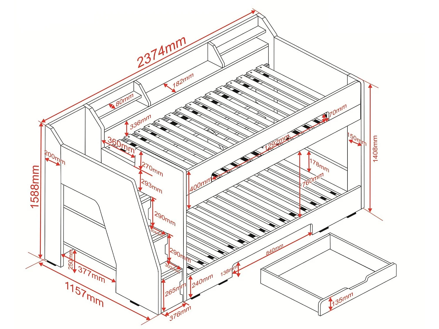 Flair Slick Staircase Bunk Bed White