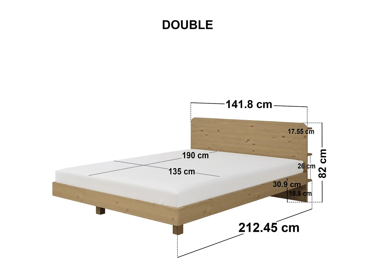 Noomi Demi Wooden Bed Frame with Headboard Storage Oak Double
