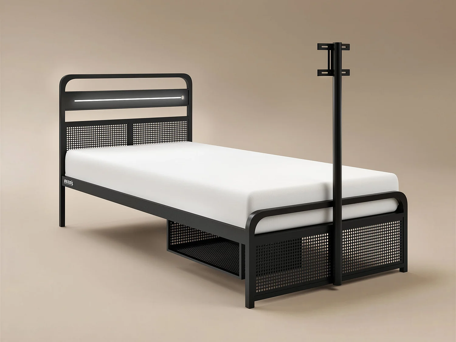Recoil Panther Metal TV Bed with Storage and LED Headboard Black Metal Single