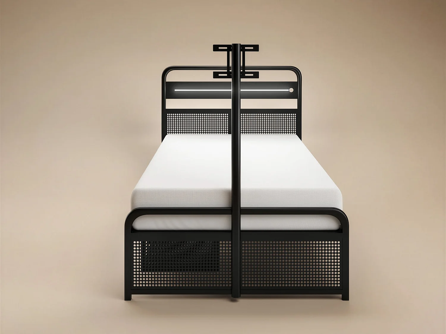 Recoil Panther Metal TV Bed with Storage and LED Headboard Black Metal Single