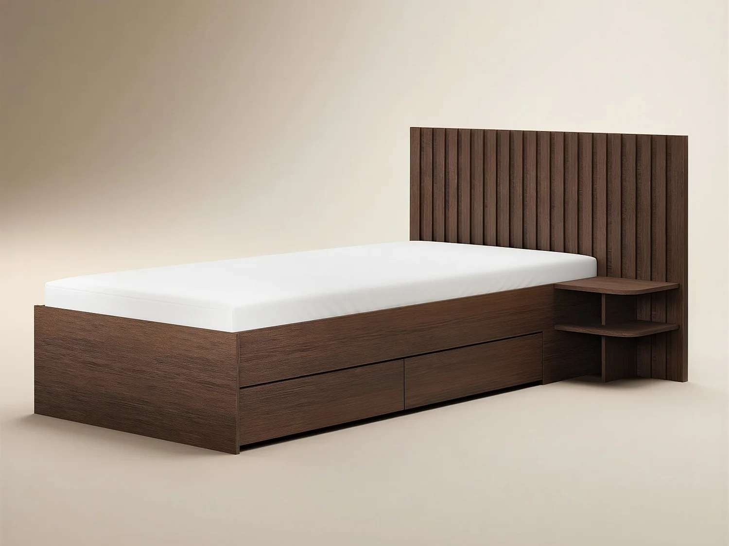 SOLACE+CO Taylor Single Bed Frame with Drawers & Integrated Bedside Table Walnut