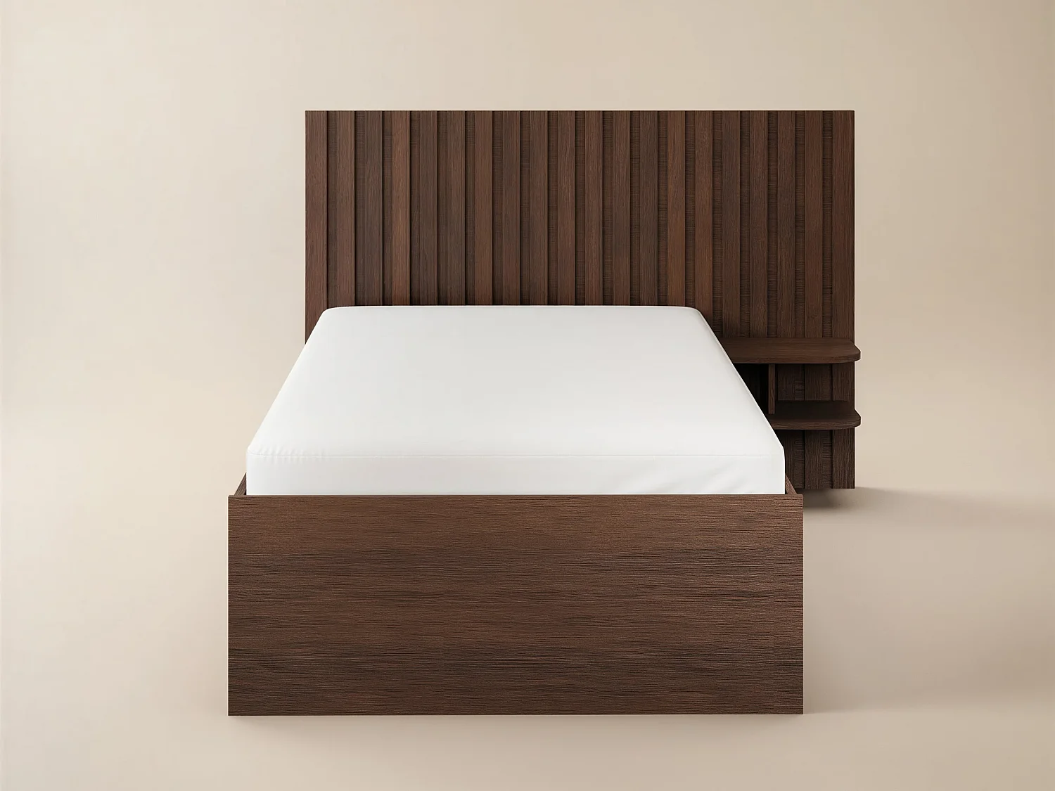 SOLACE+CO Taylor Single Bed Frame with Drawers & Integrated Bedside Table Walnut