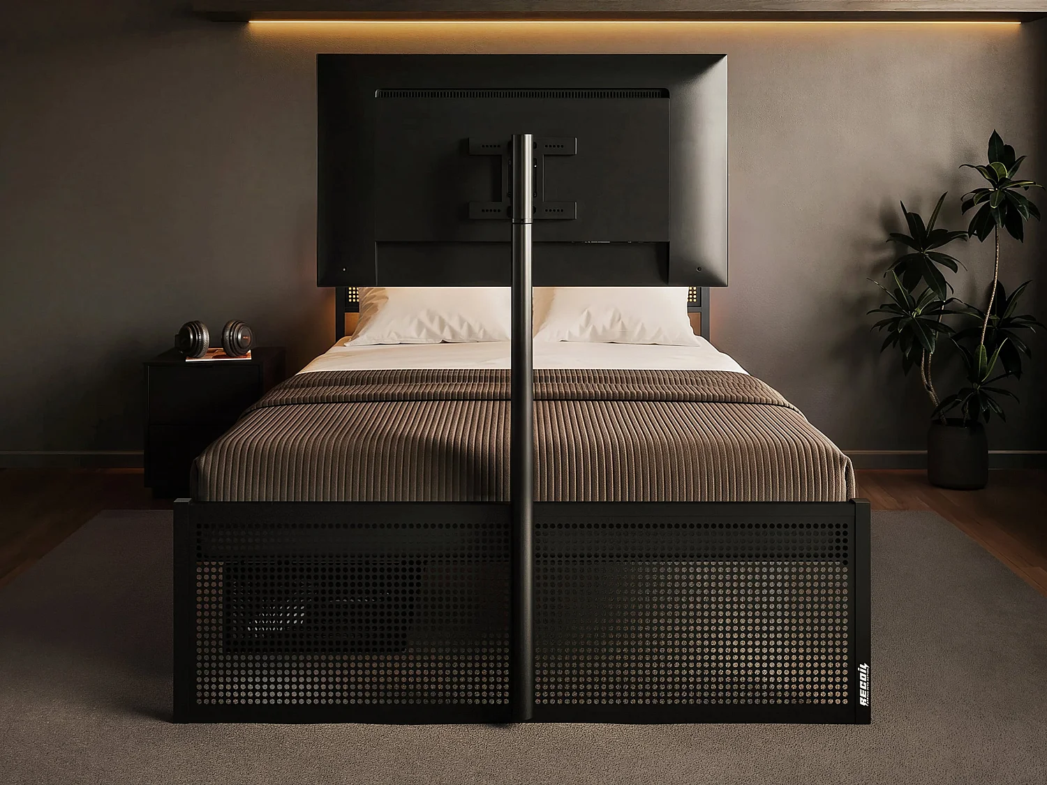Recoil Kage Metal TV Bed with Storage & LED Black Small Double