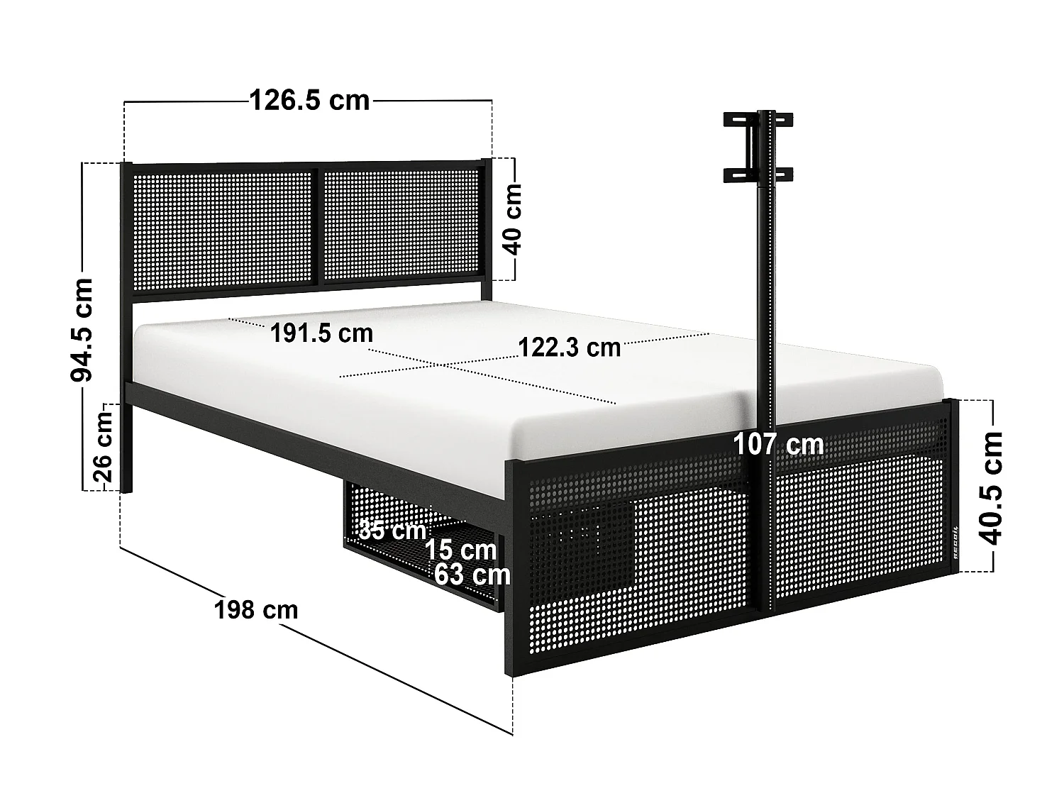 Recoil Kage Metal TV Bed with Storage & LED Black Small Double