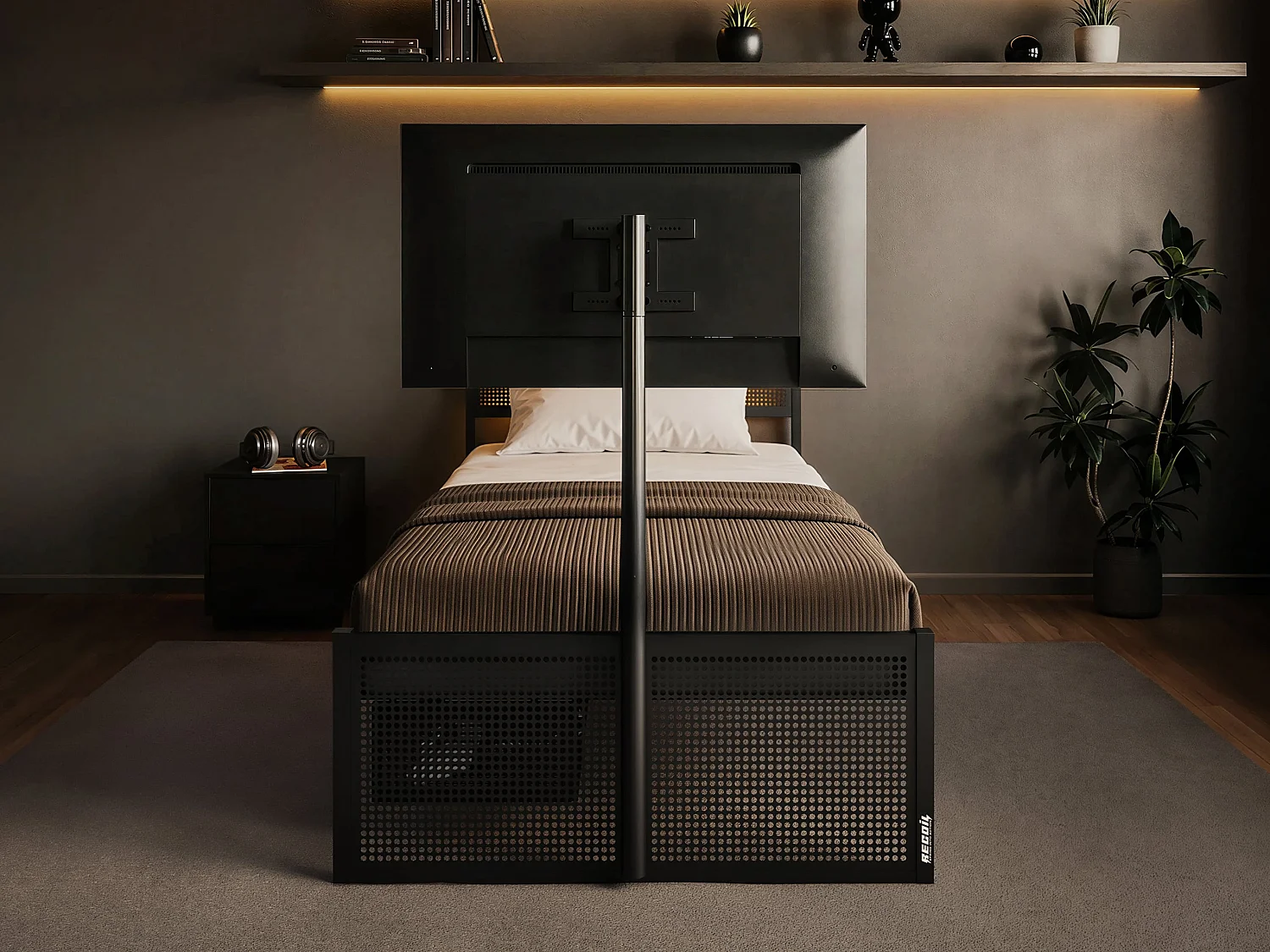 Recoil Kage Metal TV Bed with Storage & LED Black Single