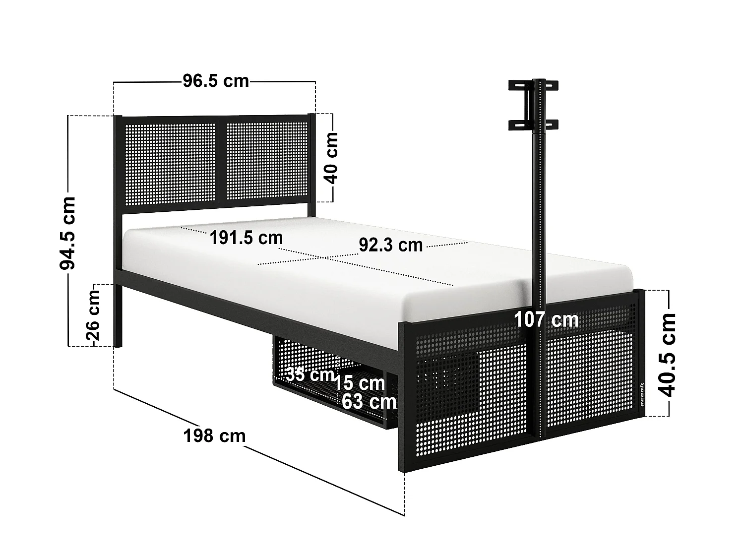 Recoil Kage Metal TV Bed with Storage & LED Black Single