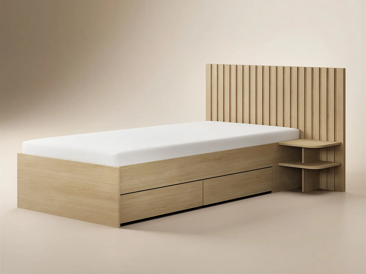 SOLACE+CO Taylor Single Bed Frame with Drawers & Integrated Bedside Table Oak