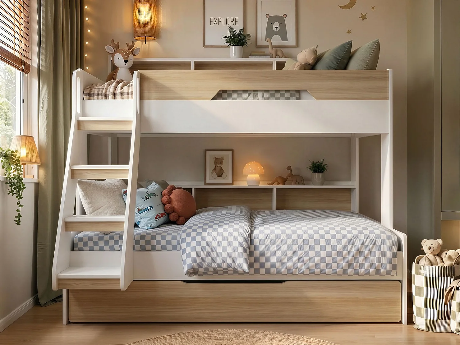 Flair Interstellar Triple Bunk Bed with Storage Oak
