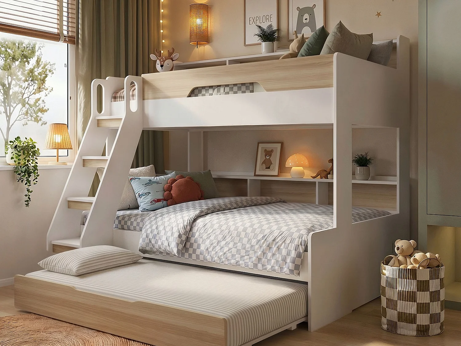 Flair Interstellar Triple Bunk Bed with Storage Oak