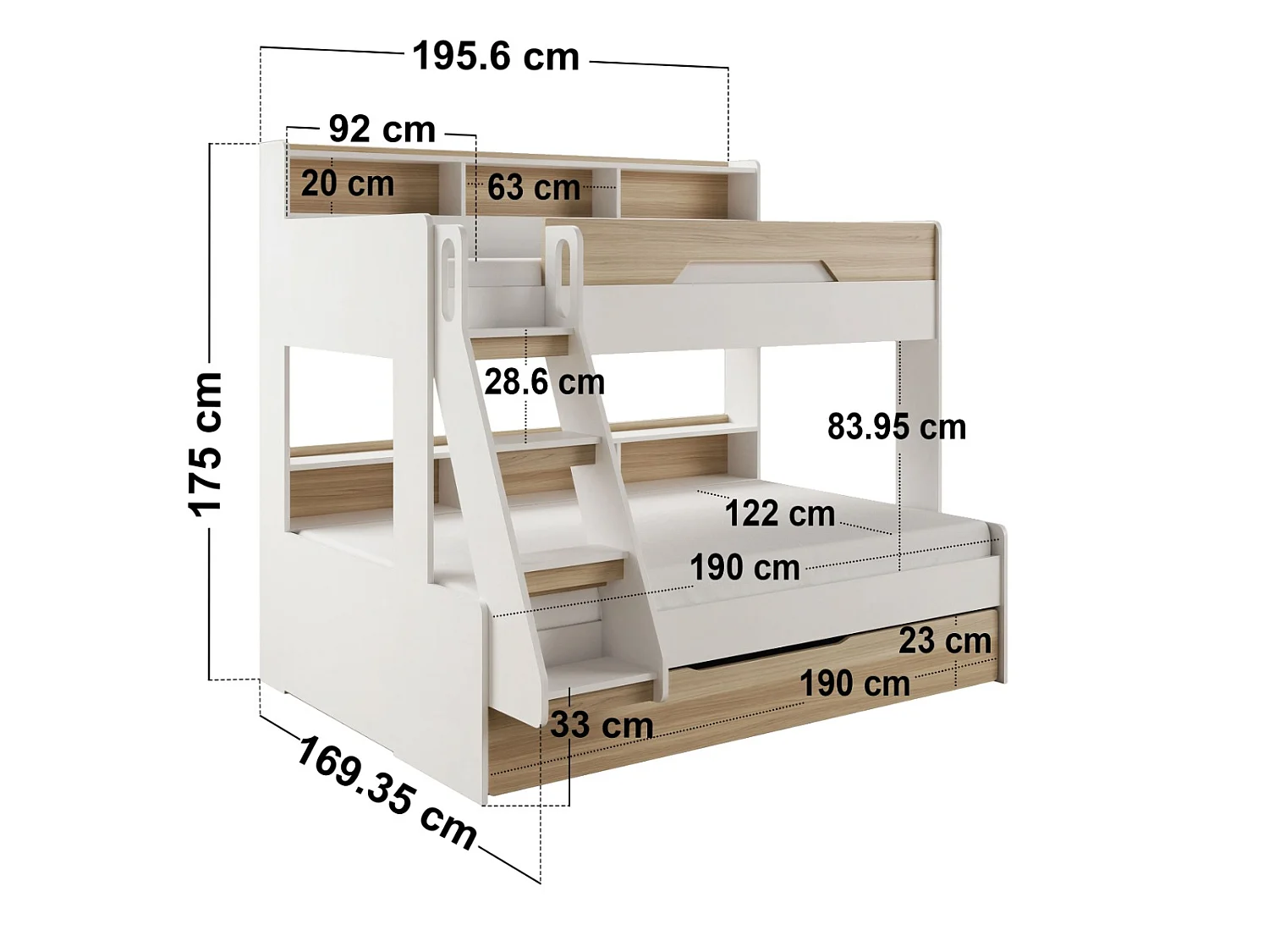 Flair Interstellar Triple Bunk Bed with Storage Oak