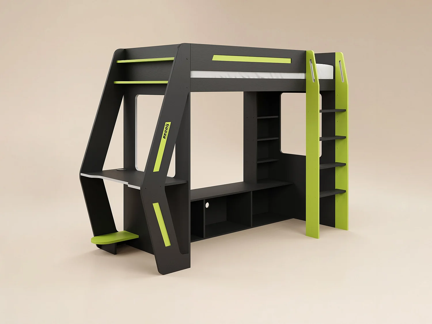 Recoil Alister Gaming High Sleeper with Desk & TV Stand Charcoal & Green