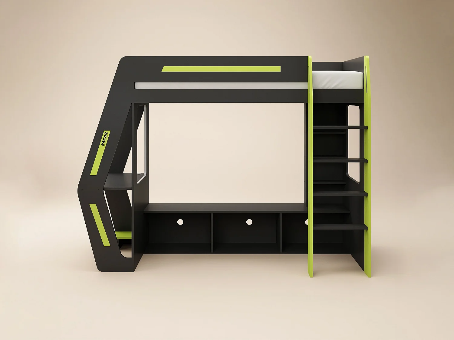 Recoil Alister Gaming High Sleeper with Desk & TV Stand Charcoal & Green