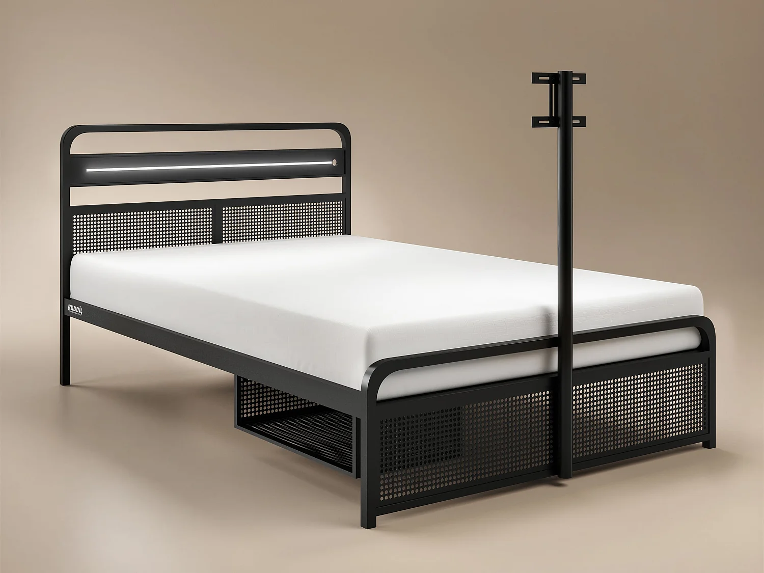 Recoil Panther Metal TV Bed with Storage and LED Headboard Black Metal Small Double