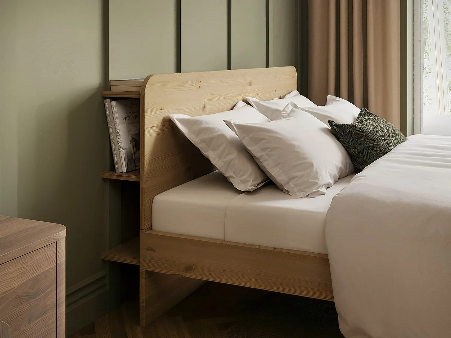 Noomi Demi Wooden Bed Frame with Headboard Storage Oak Kingsize