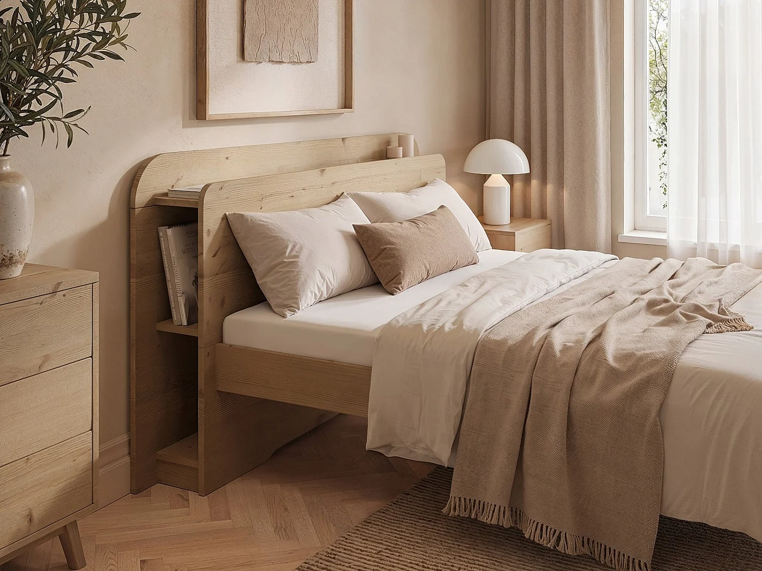 Noomi Evie Storage Bed with Headboard Oak Double