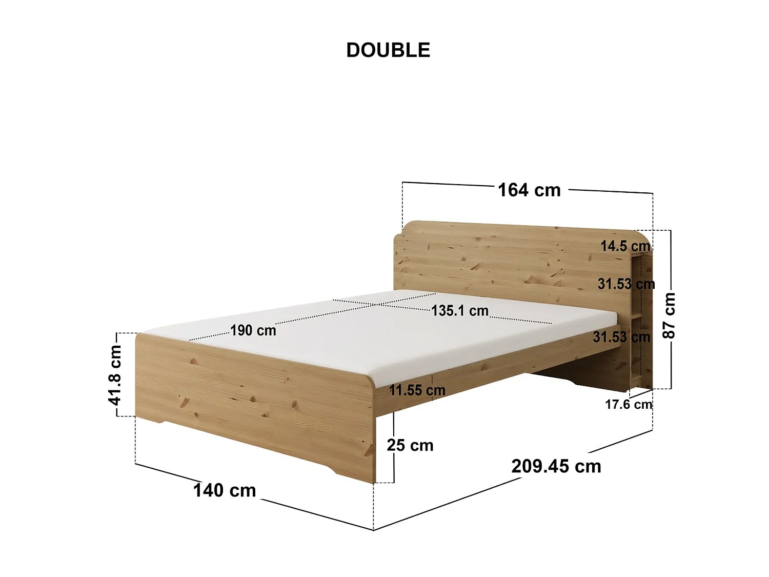 Noomi Evie Storage Bed with Headboard Oak Double