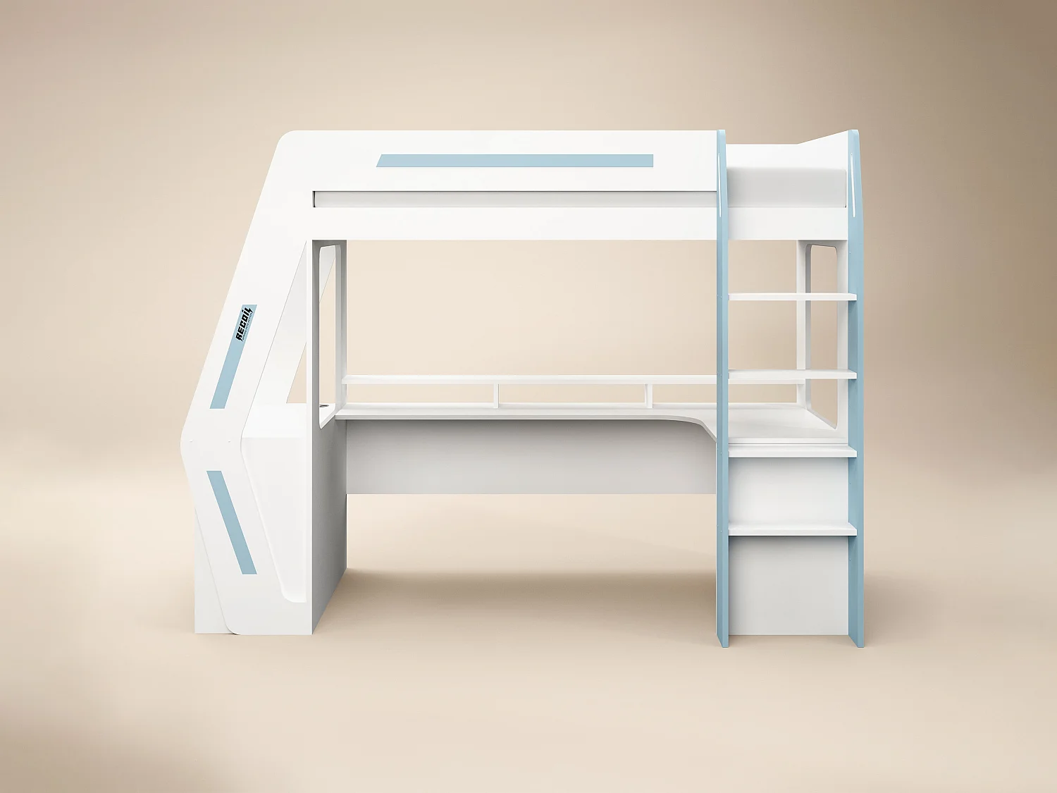 Recoil Alister Gaming High Sleeper with Desk & Storage White & Blue