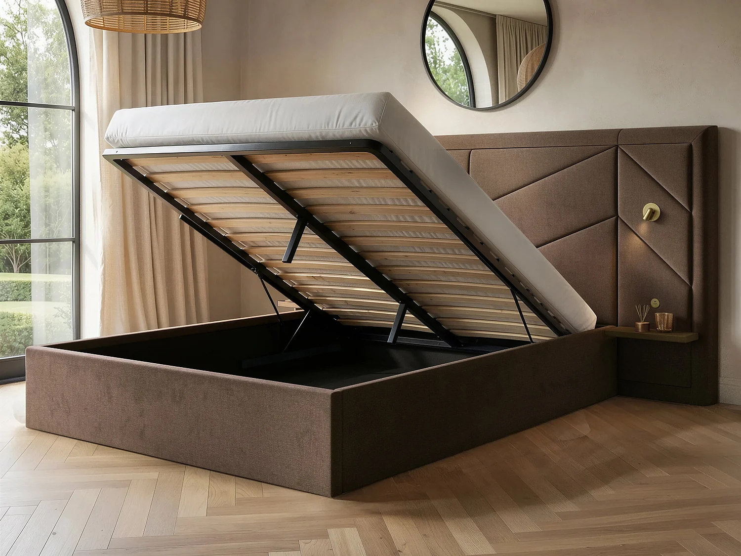 Flair Alice Hotel Ottoman Bed Double Brown Chenille