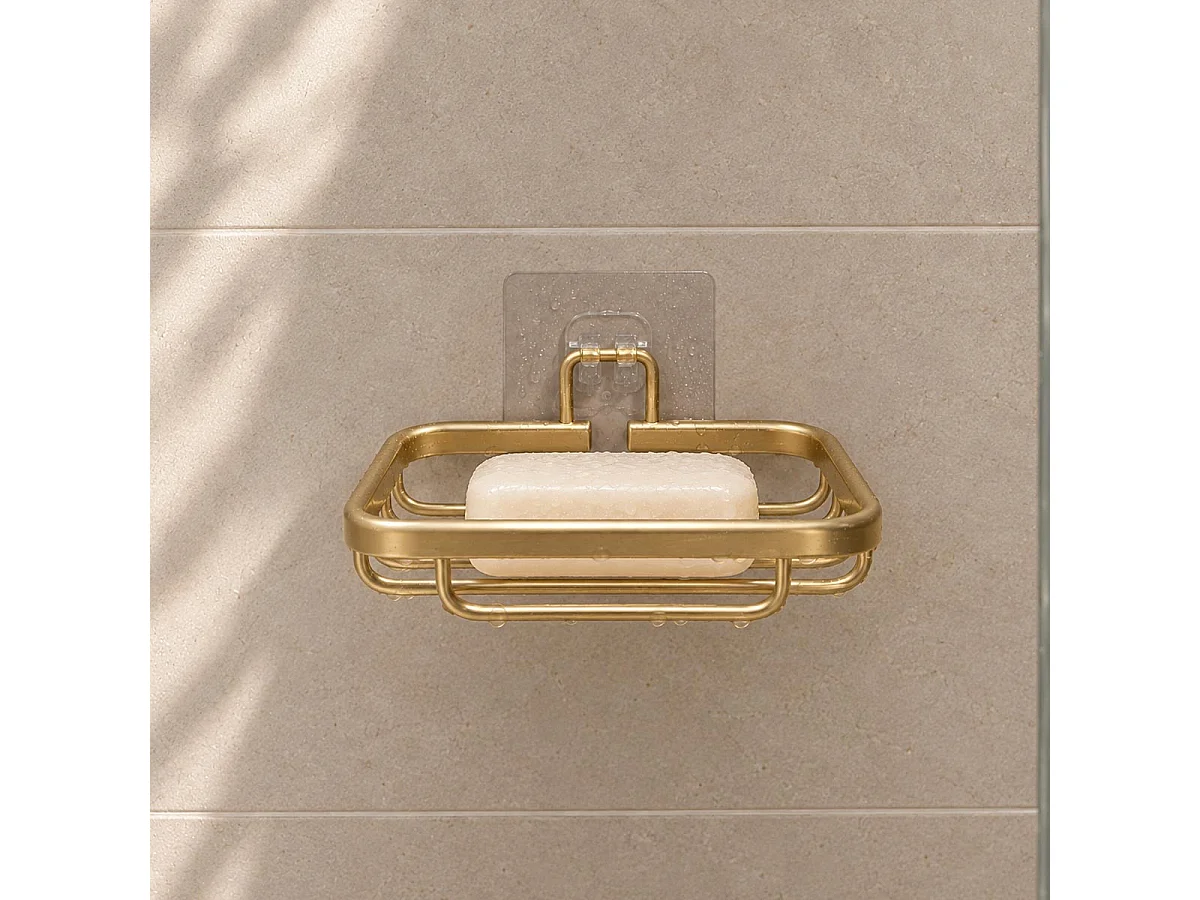 Porte Savon Adhésif "Filaire Aluminium" 14cm Or