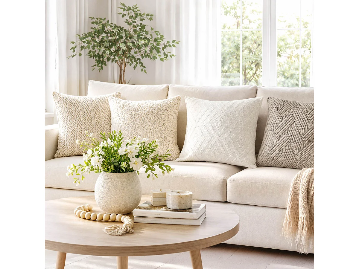 Housse de Coussin Bouclée "Anais" 40x40cm Naturel