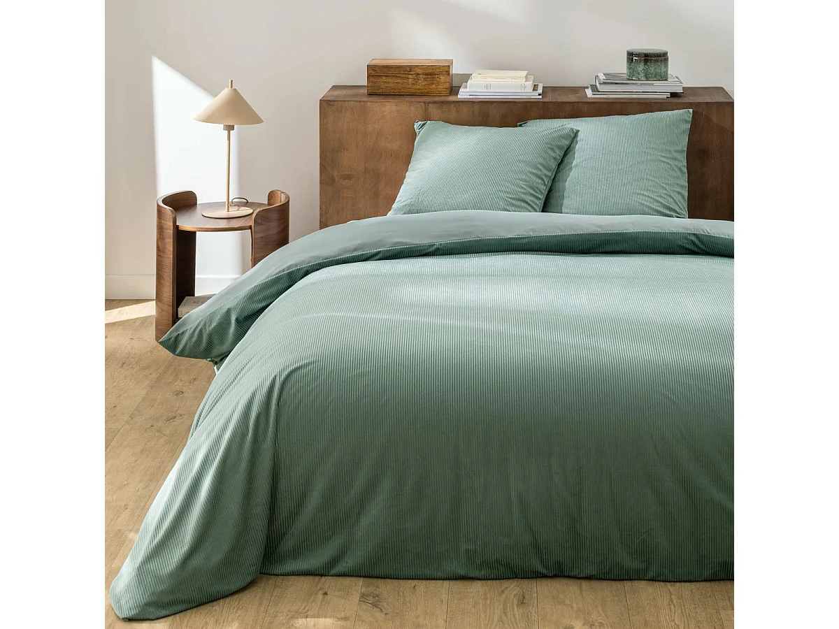 Parure de Lit 3 Pièces Velours "Casual" 240x220cm Vert Cèdre