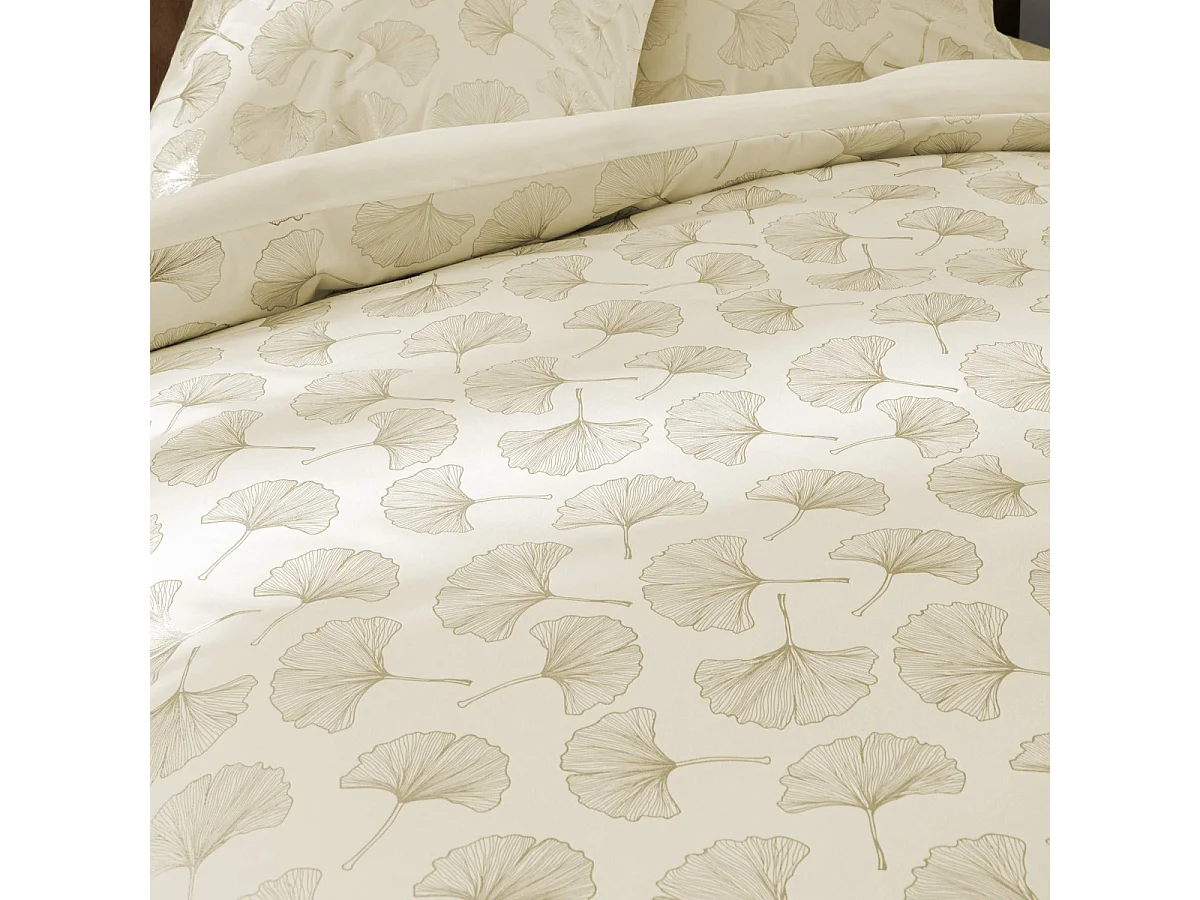 Parure de Lit 3 Pièces Velours "Ginkoa" 240x220cm Naturel