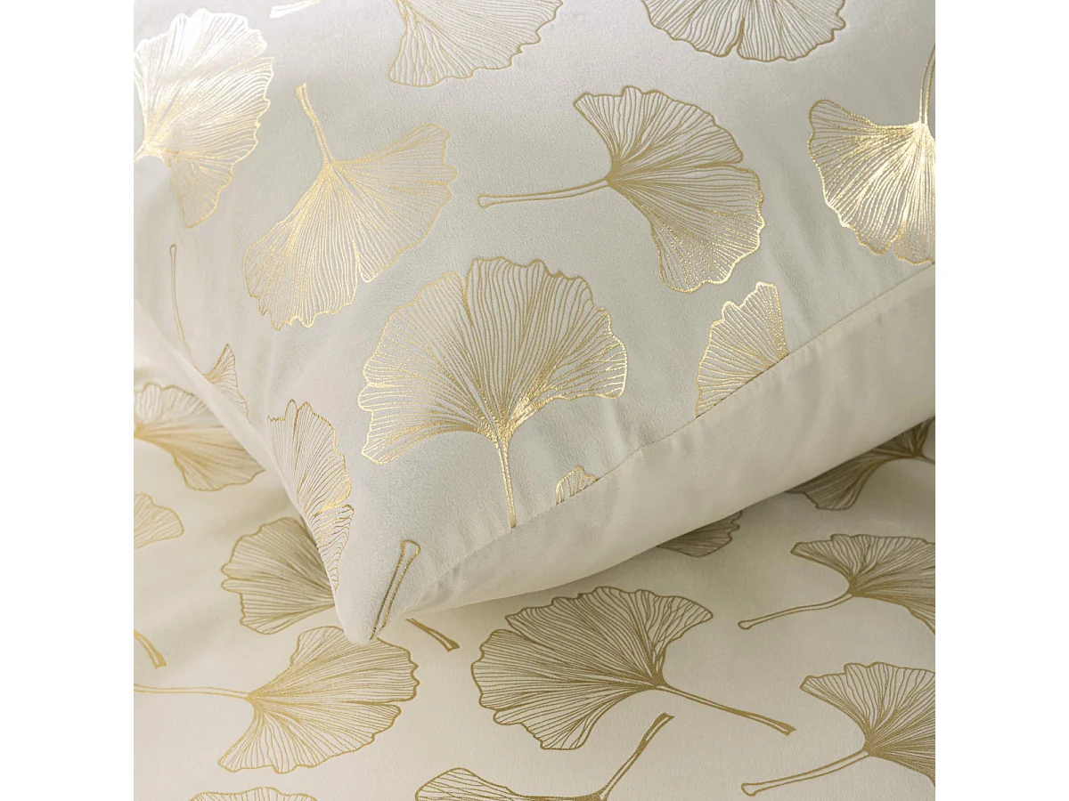 Parure de Lit 3 Pièces Velours "Ginkoa" 240x220cm Naturel