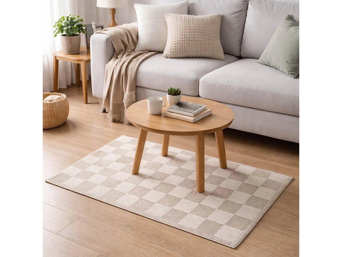 Tapis Damier en Coton "Jenna" 50x80cm Naturel